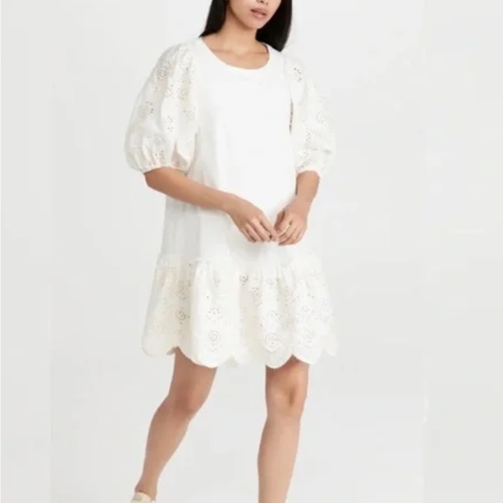 Moon River Dress Womens 
Medium Ivory Embroidered Eyelet Puff Sleeves Feminine - Picture 14 of 14